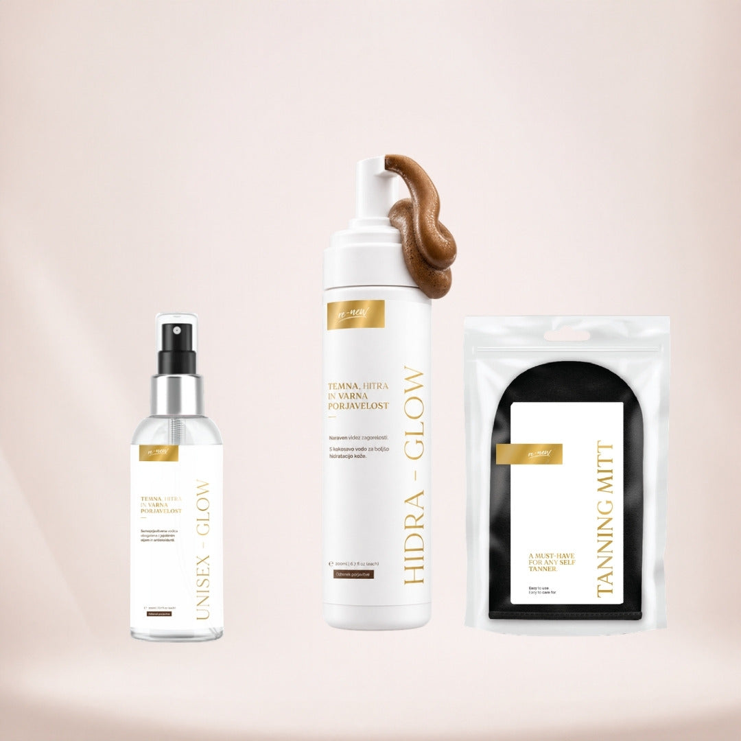 Paket RENEW – vodica, pena Hydra Glow in rokavica