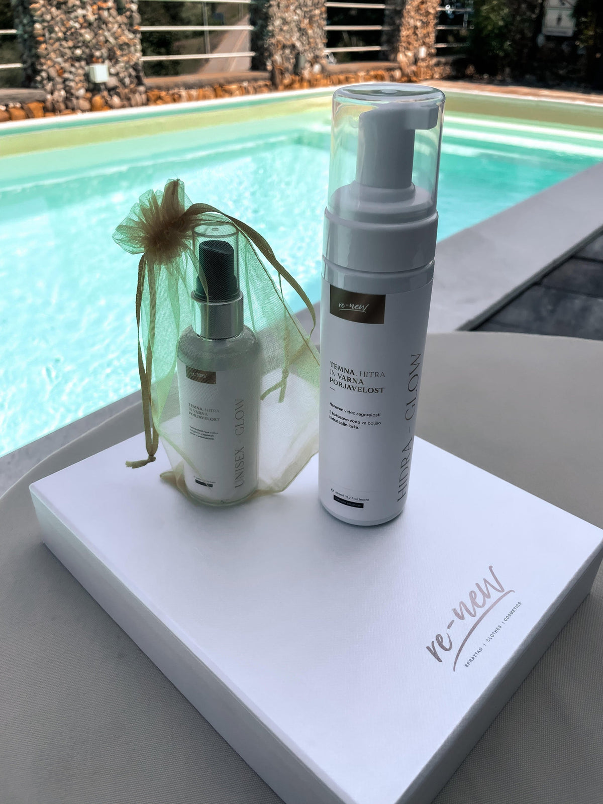 Paket RENEW – vodica, Hydra Glow in rokavica